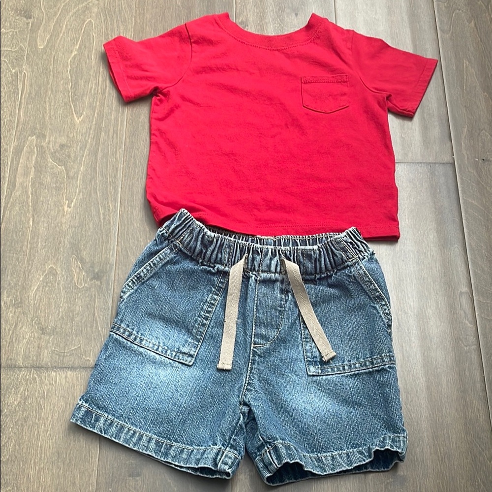 18M Red T-Shirt and Denim Shorts Set